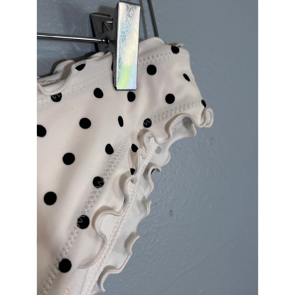 Polka Dot Ruffle Bikini Bottom New Sz Small Flirty Low Rise Swimsuit Black White - Picture 3 of 9